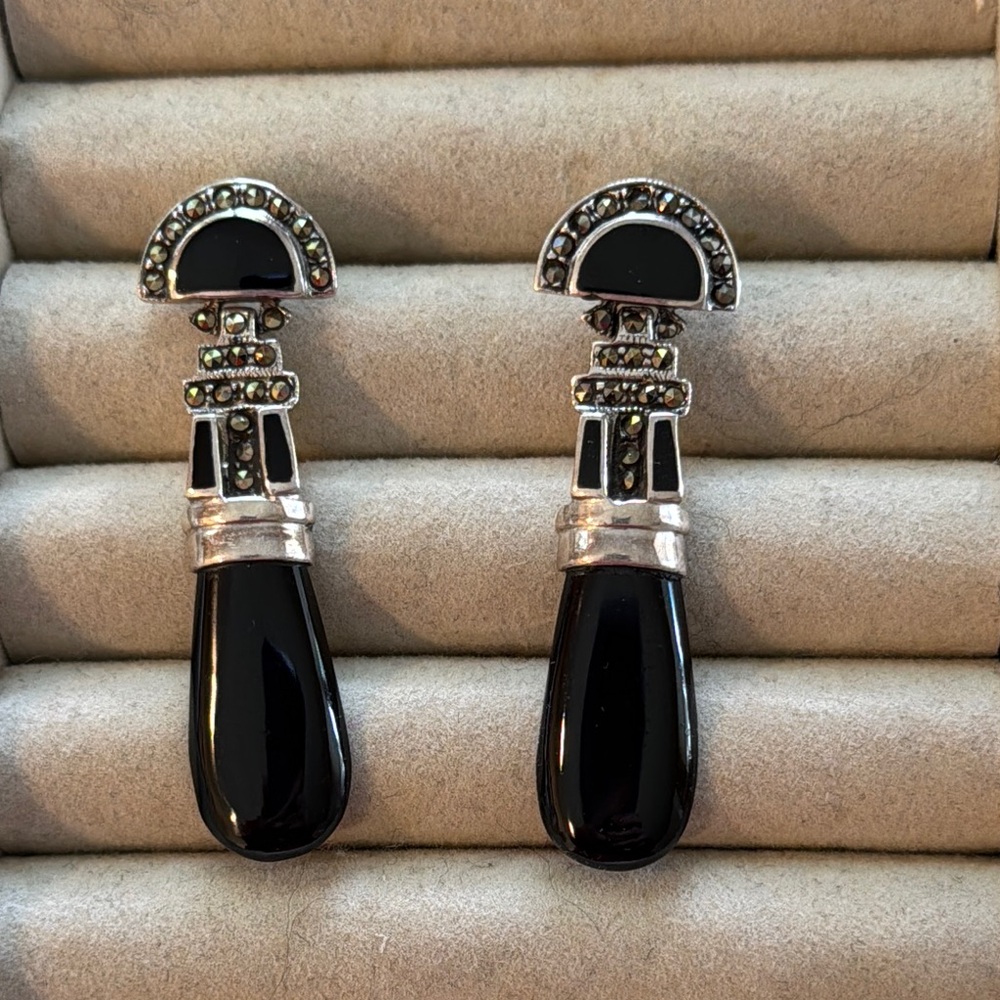 Sterling & Marcasite ArtDeco Drop Earrings